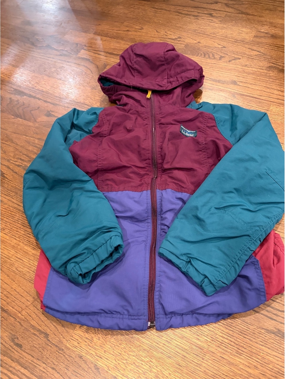 L.L.Bean kids vintage inspired Colorblock Nylon Hooded Jacket Size L 14-16